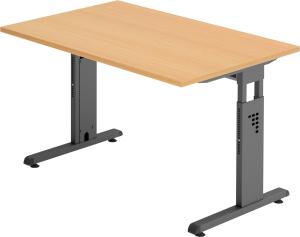 bümö® Schreibtisch O-Serie höhenverstellbar, Tischplatte 120 x 80 cm in Buche, Gestell in graphit
