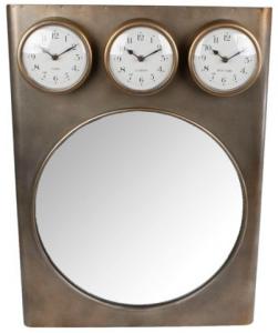 spiegel mit Uhr Tim 70 x 52 cm Stahlbronze