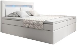 Juskys Boxspringbett New Jersey 140 x 200 cm mit Bettkästen, LED Beleuchtung, Bonell-Matratzen, Topper & Kunstleder - weiß – Bett Doppelbett