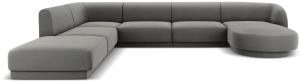 Micadoni 6-Sitzer Samtstoff Panorama Ecke links Sofa Miley | Bezug Light Grey | Beinfarbe Black Plastic