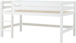 Halbhochbett 120x200 cm Weiß mit gerader Leiter und Rolllattenrost, Hoppekids Premium