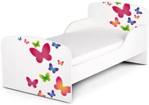 Leomark Kinderbett 70x140 cm, Schmetterlinge, mit Matratze und Lattenrost
