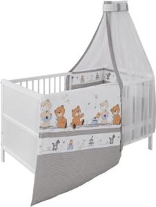 Jedynak 'Bärenfamilie' Babybett 70x140 cm, weiß, inkl. Matratze, Bettwäsche, Nestchen und Himmel