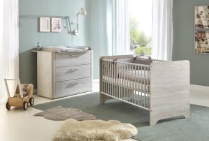 Arthur Berndt 'Leon' Babyzimmer Sparset 2-teilig, Kinderbett (70 x 140 cm) und Wickelkommode mit Wickelaufsatz Light Wood