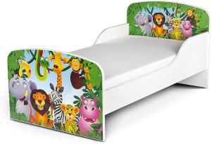 Leomark 'Dschungel Tiere' Kinderbett 140x70 mit Matratze weiß