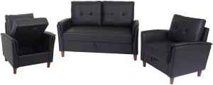 2-1-1 Couchgarnitur HWC-H23, 2er Sofa Sofagarnitur Loungesessel Relaxsessel, Gastronomie Staufach ~ Kunstleder, schwarz