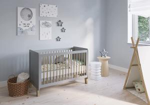 FabiMax 'Nachteule' Kinderbett, 60 x 120 cm, grau/natur, Kiefer massiv, 3-fach höhenverstellbar, umbaubar, mit Matratze Comfort