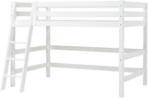 Mittelhochbett 120x200 cm Weiß mit Schräger Leiter und Rolllattenrost, Hoppekids Premium