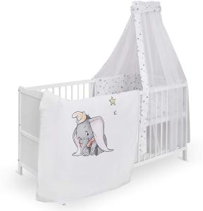 Urra 'Luca' Komplett-Kinderbett, 70 x 140 cm, Kiefer, weiß, inkl. Bettwäsche mit Motiv \"Disney Dumbo\"
