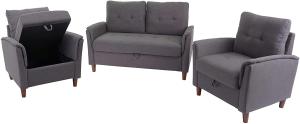 2-1-1 Couchgarnitur HWC-H23, 2er Sofa Sofagarnitur Loungesessel Relaxsessel, Gastronomie Staufach ~ Stoff/Textil, grau