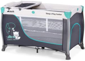 Hauck 'Sleep N Play Center 3' Reisebett, 7-teilig ab Geburt bis 15 kg, faltbar und kippsicher, Neugeborenen Einhang, Wickelauflage, seitlicher Ausstieg, Netztasche, Räder, Transporttasche, türkis