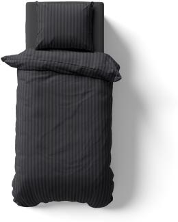 2-tlg Premium Damast Kissenbezug 40x80 cm mit YKK Reißverschluss Garnitur 40x80 cm schwarz