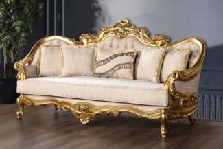 Casa Padrino Luxus Barock Sofa Cremefarben / Gold - Prunkvolles Wohnzimmer Sofa mit Muster - Barock Wohnzimmer Möbel - Edel & Prunkvoll