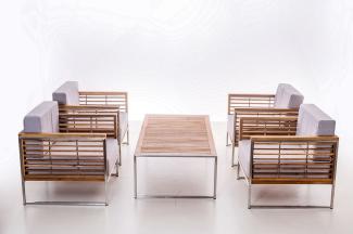 Luxus Premium Garten Lounge SET 4 Sessel +1 Tisch Gartenmöbel Edelstahl+Akazienholz