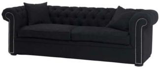 Chesterfield Luxus Sofa Schwarz Leinen 240cm Länge - Möbel