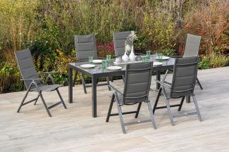 MERXX Garten-Essgruppe Taviano, (Set, 7-tlg), 6 Klappsessel, 5-fach verstellbar, Ausziehtisch