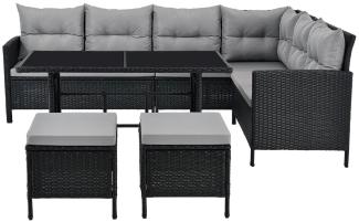 Juskys 'Manacor' Gartenlounge mit Sofa, Tisch, 2 Hocker & Kissen, bis 7 Personen, Polyrattan, schwarz/grau, 80 x 228 x 178 cm