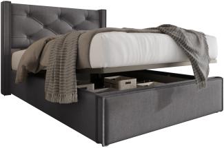 Merax Hydraulisches Polsterbett 90x200 Stauraumbett Einzelbett aus Baumwolle mit Metallrahmen & Lattenrost Grau