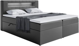 MEBLINI Boxspringbett ASPIN 160x200 cm mit Bettkasten und LED - H3/Schwarz Kunstleder Polsterbett - Doppelbett mit Topper & Taschenfederkern-Matratze