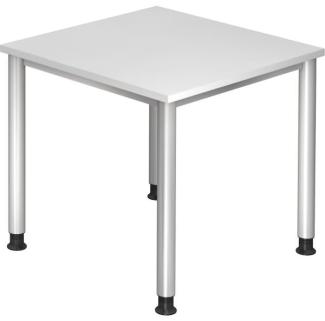 Schreibtisch HS08 4-Fuß rund 80x80cm Weiß Gestellfarbe: Silber