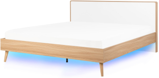 Bett heller Holzfarbton / weiß 180 x 200 cm mit LED-Beleuchtung bunt SERRIS