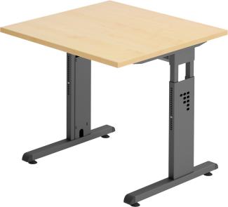 bümö® Schreibtisch O-Serie höhenverstellbar, Tischplatte 80 x 80 cm in Ahorn, Gestell in graphit