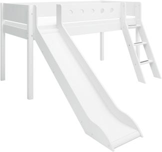 Flexa 'White' Halbhochbett mit Rutsche, weiß, schräge Leiter, 90x200cm