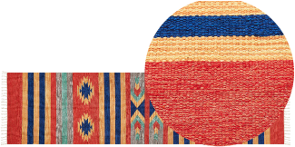 Kelim Teppich Baumwolle mehrfarbig 80 x 300 cm geometrisches Muster Kurzflor HATIS