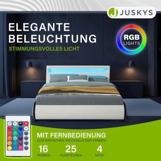 Juskys Polsterbett mit LED-Beleuchtung 'Sevilla' Weiß 140 x 200 cm, ohne Matratze