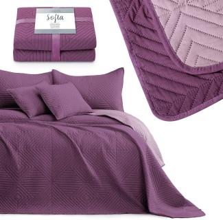 AmeliaHome Tagesdecke violett Flieder 170x210 Bettüberwürf zweiseitig Ultrasonic Steppung Polyester Softa
