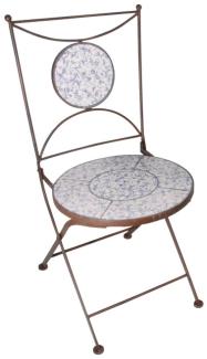 3 Stück Esschert Design Gartenstuhl mit Sitzfläche und Rückteil (Teil davon) aus Keramik in blau-weiß, ca. 42 cm x 54 cm x 89 cm