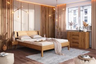 Bett Bento 8 aus Wildeiche massiv 200x200 cm mit Holzkopfteil und Holzbeinen
