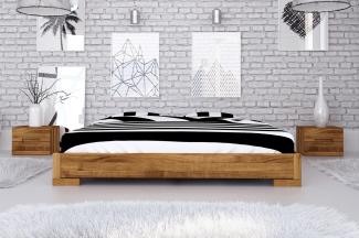 Bett Bento 2 Sonderlänge 90x190 Wildeiche massiv ohne Kopfteil mit Holzbeinen