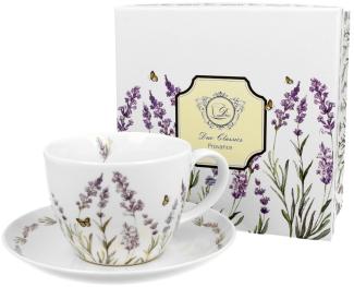 DUO FLORAL Jumbobecher 470 ml PROVANCE mit Untertasse, New Bone China Porzellan