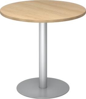bümö® Besprechungstisch STF, Tischplatte rund 80 x 80 cm in Eiche, Gestell in silber