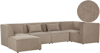 5-Sitzer Ecksofa Cord taupe linksseitig mit Ottomane LEMVIG