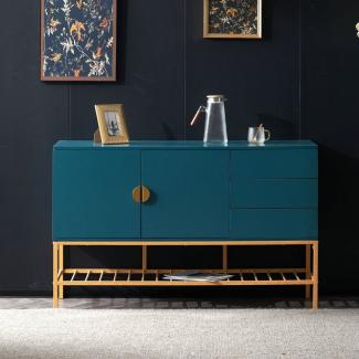 Merax Sideboard mit Schubladen und verstellbaren Einlegeböden, mit goldenen Metallsockel,Wohnzimmerschrank,Kommode,Anrichte,B: 130cm