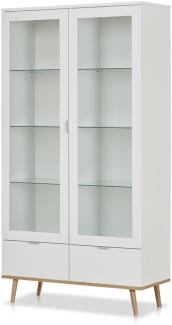 KHG Vitrine 2-türig mit Einlegeboden Scandi, Glas-Schrank aus Holzwerkstoff weiß foliert für Wohnzimmer und Esszimmer, 100 x 185 x 40 cm (B/H/T)