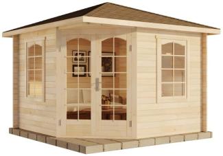 Alpholz 5-Eck Gartenhaus Viking ISO Gartenhaus aus Holz in Braun Holzhaus mit 40 mm Wandstärke Blockbohlenhaus mit Montagematerial