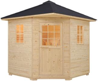 Artsauna Gartensauna Eldur mit 8 kW Ofen, Beleuchtung & Zubehör – Saunahaus aus Fichtenholz – Außensauna für 4 Personen – Outdoor Sauna 200x200x256 cm