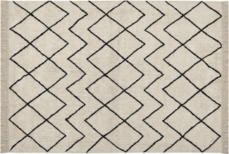 Teppich Baumwolle beige schwarz 160 x 230 cm geometrisches Muster Kurzflor ELDES