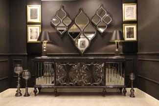 Casa Padrino Luxus Barock Möbel Set Sideboard und 3 Wandspiegel Grau / Schwarz / Silber - Barock Möbel - Edel & Prunkvoll - Luxus Qualität