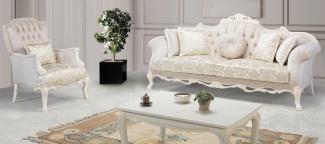 Casa Padrino Luxus Barock Wohnzimmer Set Hellrosa / Weiß / Beige - 2 Sofas & 2 Sessel & 1 Couchtisch - Prunkvolle Wohnzimmer Möbel im Barockstil