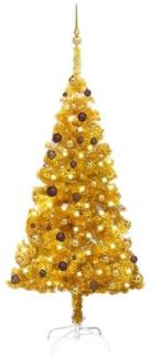 vidaXL Künstlicher Weihnachtsbaum mit LEDs & Kugeln Golden 180cm PET, Mit Beleuchtung [3077519]