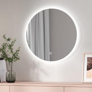 EMKE LED Badspiegel mit Beleuchtung Touch Dimmbar Touch Rund Lichtspiegel ф60cm 6500K Speicherfunktion Wandspiegel
