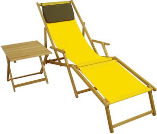 Liegestuhl gelb Strandliege Tisch Sonnenliege Relaxliege Deckchair Buche hell 10-302 N F T KD