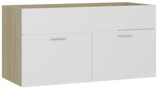 vidaXL Waschbeckenunterschrank Weiß und Sonoma 90x38,5x46 cm Spanplatte