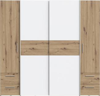 Kleiderschrank >KAPAZA< in Weiss / Artisan Eiche - 200,1x190,5x61,2cm (BxHxT)