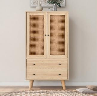 Merax Highboard mit 2 Türen mit Rattan-Geflecht und 2 Schubladen, Sideboard Holz,Kommode,B/H/T:60/120/40cm