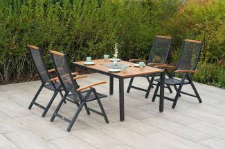 YOURSOL by Merxx Gartenmöbel Set Tilos 4 Personen mit Tisch 150 x 90 cm, verstellbare Klappstühle